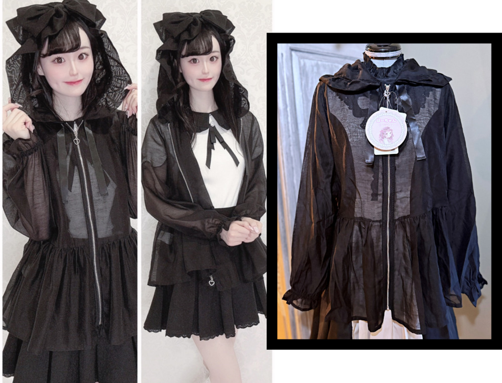 Ha-chan x majoretty Sheer Ribbon Zip Hoodie Jacket Jirai Kei Kawaii Avail Japan